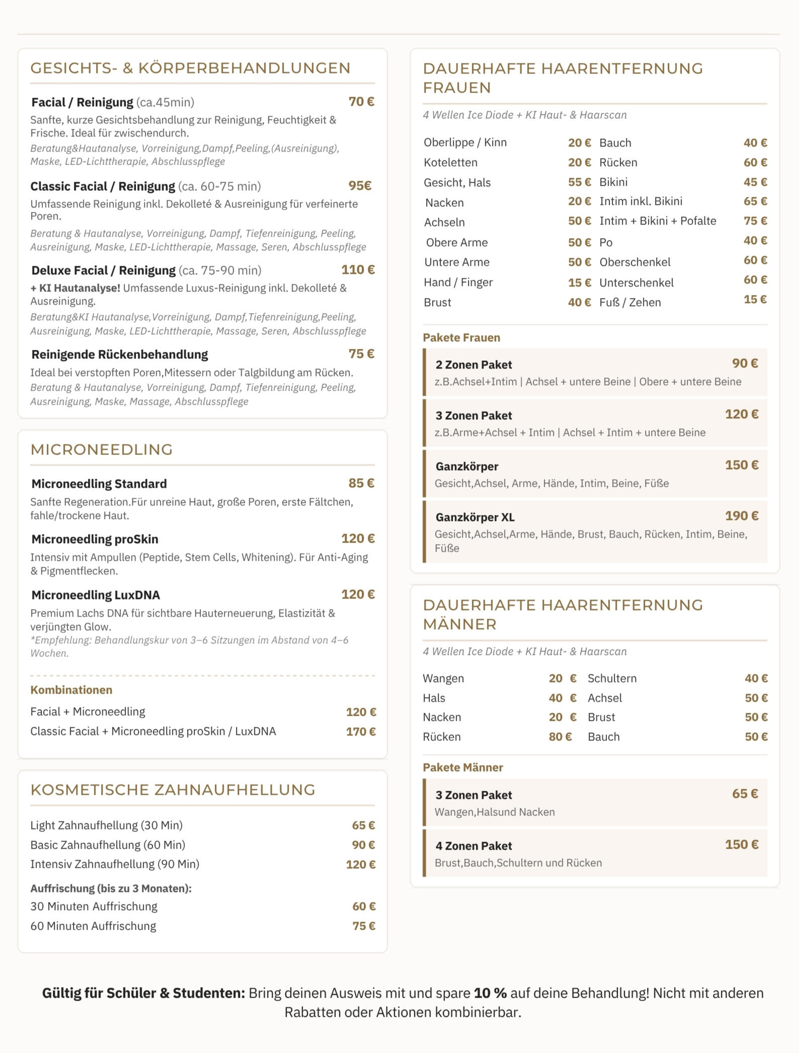 PREISLISTE & BEHANDLUNGSANGEBOT